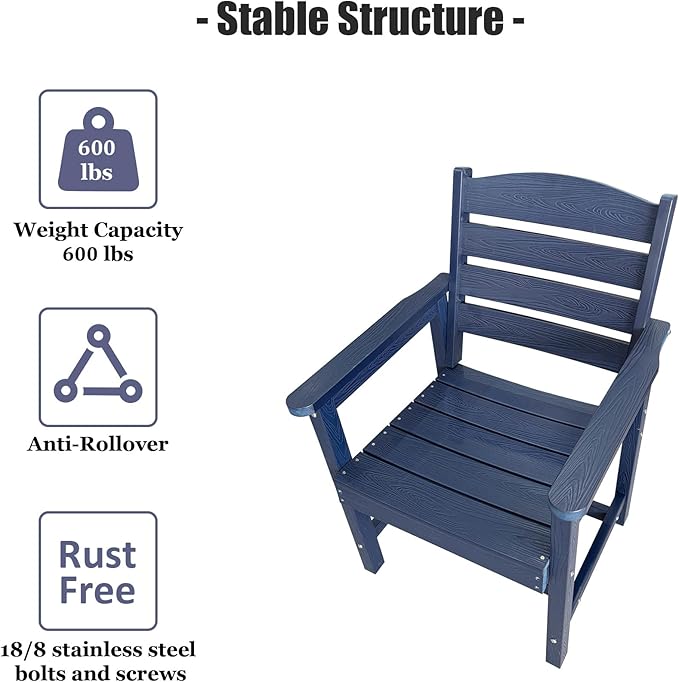 Poly Lumber Patio Dining Set, HIPS Outdoor Dining Table and Chairs, with Umbrella Hole, Weather Resistant (5 Piece, Navy Blue)