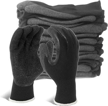 Evridwear Crinkle Latex Rubber Hand Coated Safety Work Gloves for Men Women General Multi Use Construction Warehouse Gardening Assembly Landscaping (L-Size) 12 Pairs Pack