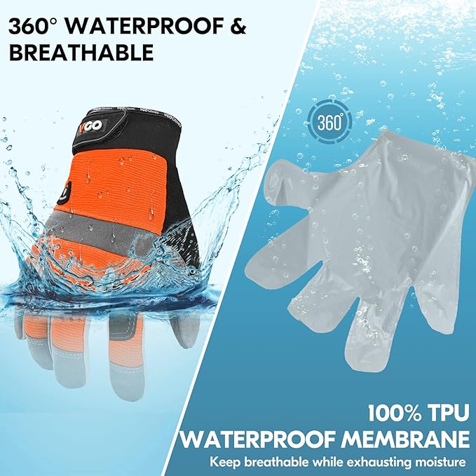 Vgo... 1Pair 5℃/41°F Winter Work Gloves Men, Cold Weather Waterproof Safety Work Gloves,Cold Storage or Freezer Glove