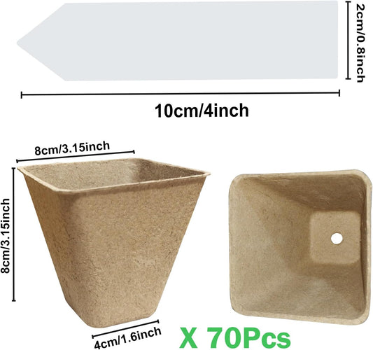 70-Pack 3.15 inch Square Peat Pots for Seedlings with Drainage Holes, Nursery Pots with 100 Labels for Plants