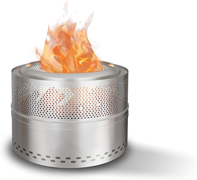 Smokeless Fire Pits for Outside, 20''Portable FirePits for Camping, Outdoor Stainless Steel FirePit with Carry Bag, Wood Burning Stove，Sliver