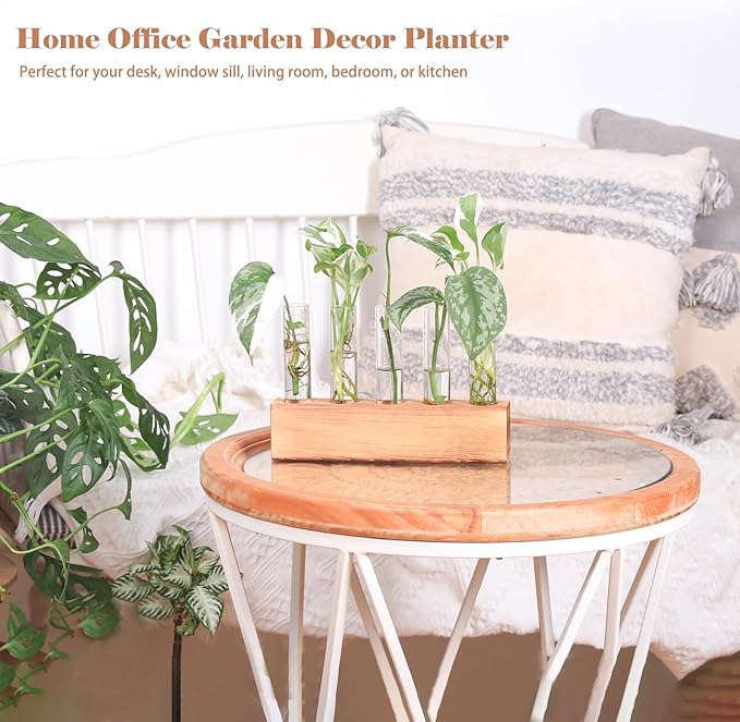 KAXYEW Plant Propagation Station, Plants Propagation Tubes, Gifts for Plant Lovers, Plants Cutting Holder Test Tube Vase Office Desk Garden Décor Gift for Her Mom Women Hydroponic Vase New Gift Box