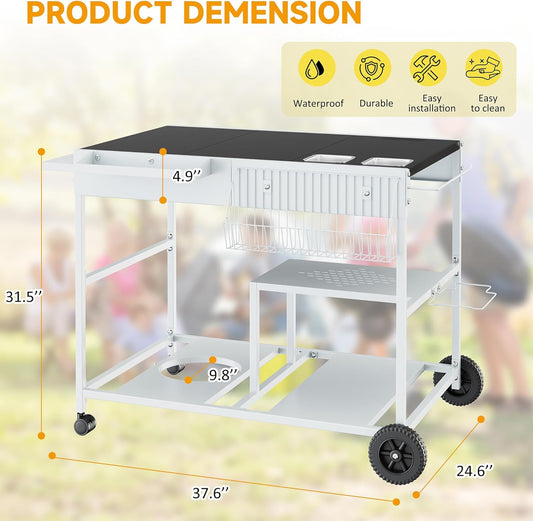 JY QAQA Outdoor Pizza Oven Stand with Condiment Shelf, Outdoor Cooking Cart, Grill Worktable for Patio, Food Prep Station Fits Ninja Woodfire Grill, Cuisinart Grill, Blackstone Griddle