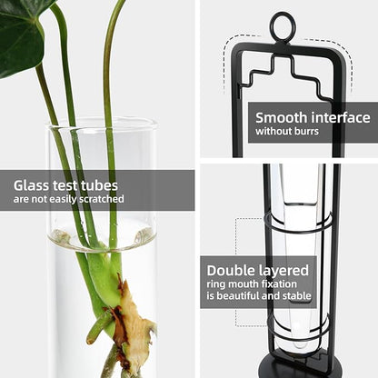 MIPON Plant Propagation Stations,Hanging Glass Propagation Test Tube Vases for Plants with Gold Metal Stand for Hydroponic Cutting Home Garden Office Decor-Black