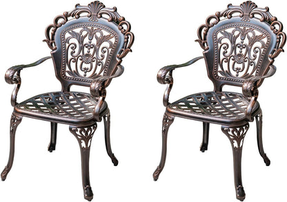 Outdoor Dining Chair Cast Aluminum Patio Chairs Set of 2 All-Weather Patio Dining Chair with Adjustable Feet for Backyard Garden (C-Style Finland Chair)