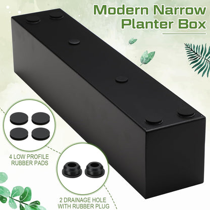 16.1 x 3.2 x 3.5 Inch Long Rectangular Planter Box Window Sill Plant Box Metal Water Trough Indoor Large Modern Steel with Drainage Holes Herb Garden Home(Black)