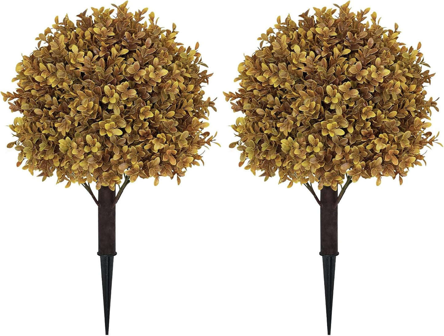 24" Tall Artificial Boxwood Ball Fall Topiary Trees Set of 2, UV Resistant Large Faux Plants Outdoor, 2ft Fake Bushes and Shrubs Look Real with Stake for Front Porch Outside Planter Backyard Decor