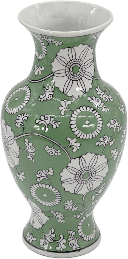 Galt International Floral Chinoiserie Ceramic Vase 14" - Hand Painted Antique Style Porcelain Flower Bottle Fishtail Porcelain Chinese Vase for Home Decor Centerpiece