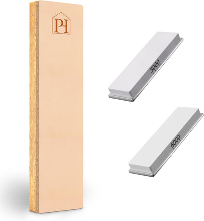 3000 & 6000 Grit Whetstone Plates Set – Extra Fine Corundum Sharpening Stones – Includes Leather Strop & Cleaning Eraser - Compatible Only with Parkway Home Adjustable Rolling Knife Sharpener