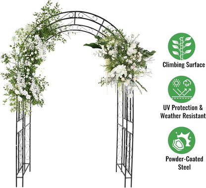 Metal Garden Arch 7.0ft High X 4.5ft Wide Garden Arbor for for Climbing Plants Roses Vines, Wide Garden Archway Arbor Trellis for Lawn Wedding Bridal Party Decoration Ceremony
