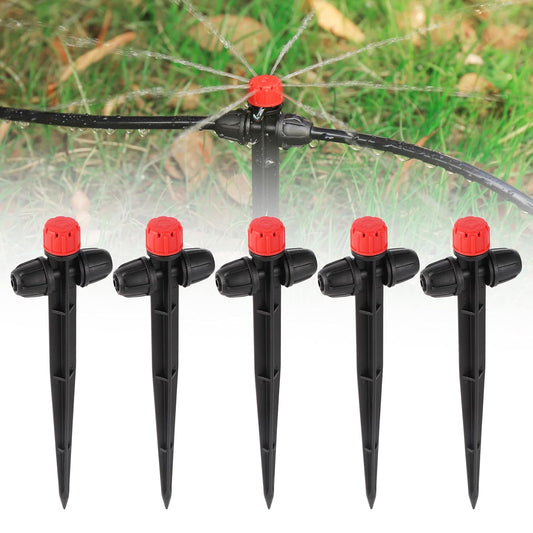 25 Pcs Drip Irrigation Fan Emitter for 1/4" Irrigation Tubing, Adjustable Water Flow Irrigation Spary Dripper with Stake Drip Micro Drip Irrigation Sprayer Emitter for Irrigation Watering System