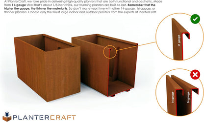 Large Rectangular Planters for Outdoor Plants - 36x18x24 Inch Corten Steel Planter | Extra Large Outdoor Planters for Patio Privacy & Modern Landscape Design