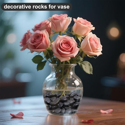 Calofulston 2.2LB Black Rock, Small River Stones Pebbles for Plants, Vases, Landscaping, Highly Polished Decorative Rocks, 1-1 3/4 Inch