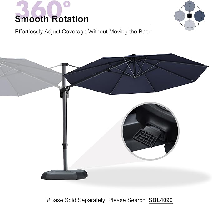 PURPLE LEAF 10 Feet Patio Umbrella Outdoor Cantilever Round Umbrella Aluminum Offset Umbrella with 360-degree Rotation for Garden Deck Pool Patio, Navy Blue