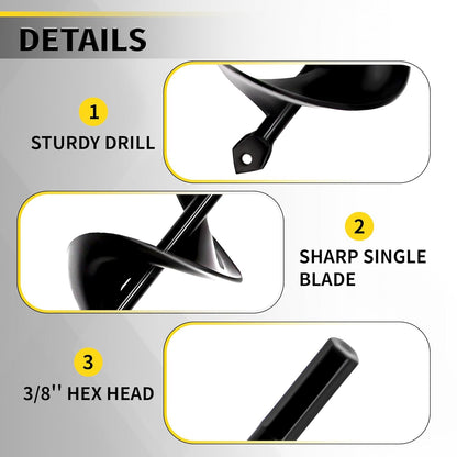 3" x 24" Garden Auger Drill Bit for Planting and Post Hole Digging - Upgraded Spiral Design, Solid Shaft - Hex Driver Drill Compatible