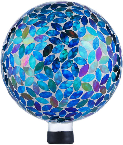 VOREEN 10-Inch Gazing Ball Glass Mosaic Gazing Globe, Handmade Outdoor Reflective Ball Yard Decoration for Homes, Patio, Lawn and Gardens, Gift for Mom Wife Friend, Blue and Amber