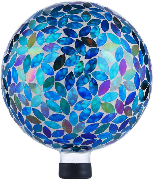 VOREEN 10-Inch Gazing Ball Glass Mosaic Gazing Globe, Handmade Outdoor Reflective Ball Yard Decoration for Homes, Patio, Lawn and Gardens, Gift for Mom Wife Friend, Blue and Amber