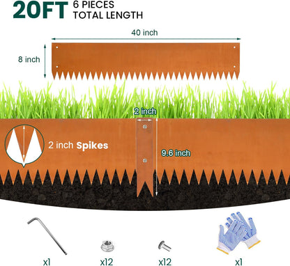 Corten Steel Landscape Edging Steel Landscaping Edging Metal Garden Edging Lawn Edge Border Rust Patina 40 Inch Strips 8 Inch Depth Hammer-in for Outdoor Yard Lawn Flower Plant 6 pcs