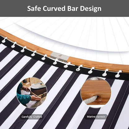 SUNCREAT Hammocks Extra Large Hammock with Stand Included, Double Hammock with Curved Spreader Bar, Black Stripes