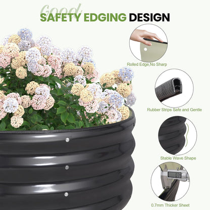 G GOOD GAIN Round Raised Garden Bed - 2Pcs 3x3x1ft Galvanized Steel Planter Boxes Outdoor with Rubber Edge Trim | Metal Raised Beds for Gardening Vegetables Flowers Fruits Herbs (Dark Grey)