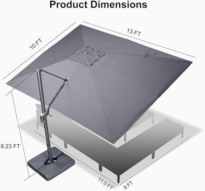 PURPLE LEAF 9' X 11.5' Rectangle Cantilever Umbrella with Base Outdoor Large Aluminum Patio Umbrella with 3-Year Fade Resistance Recycled Fabric and 360-degree Rotation for Deck Garden, Graphite Grey