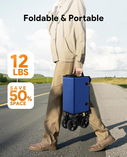 Collapsible Wagon Cart with Wheels 220lbs Foldable Wagon 120L Shopping Cart for Groceries Folding Utility Wagon for Beach, Garden, Camping, Sport, Wheelbarrows, Indigo