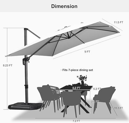 PURPLE LEAF 9' X 11.5' Patio Umbrella Outdoor Cantilever Rectangle Umbrella Aluminum Offset Umbrella with 360-degree Rotation for Garden Deck Pool Patio, White