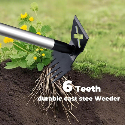 Weed Puller Tool with Long Handle, 60'' Weed Remover Weeding Tool, Heavy Duty 2 in 1 Manual Weed Rake and Garden Hoe, Gardening Weeder Tools for Yard, Lawn, Patio, Garden Blue