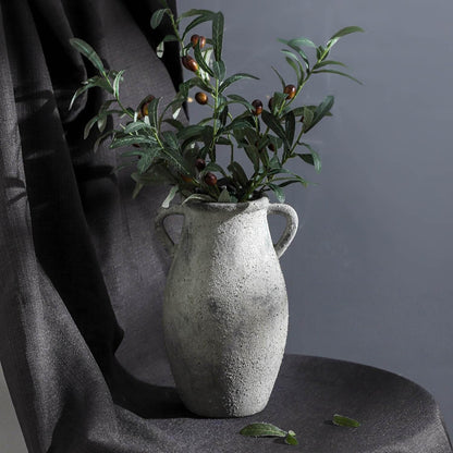 Large Ceramic Rustic Vase,11.3 inch Tall Farmhouse Flower Vase with 2 Handles for Home Decor, Living Room Entryway Table Centerpiece Decor