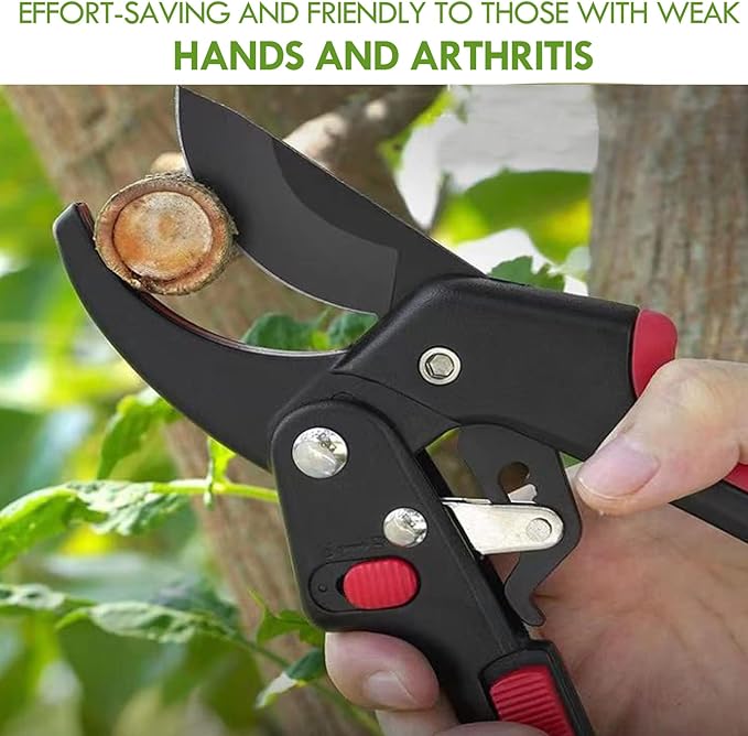 Garden clippers, premium Germany pruners, Work 3 times easier, professional ratchet pruning shears, cutting rose, flower, hedge, stem, tree, Sharp gardening scissors, Arthritis weak hand snips