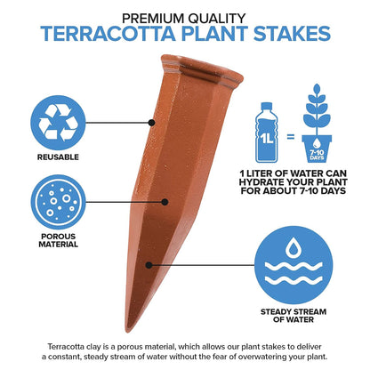 Modern Innovations Ceramic Terracotta Self Watering Spikes (10 Pack) Vacation Automatic Plant Waterer Devices, Indoor/Outdoor Planter Insert, Terra-Cotta Stakes for Potted Plants, Auto-Water System