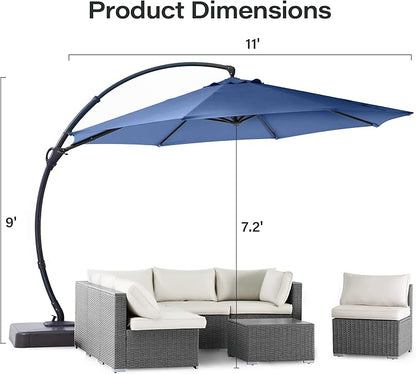 LAUSAINT HOME Outdoor Patio Umbrella with Base included, 11 FT Deluxe Curvy Cantilever Umbrella Offset Hanging umbrella with 360° Rotation for Market, Pool, Garden, Backyard, Deck (Navy Blue, 11 FT)