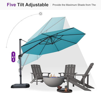 PURPLE LEAF 11 Feet Patio Umbrella Outdoor Cantilever Round Umbrella Aluminum Offset Umbrella with 360-degree Rotation for Garden Deck Pool Patio, Turquoise Blue