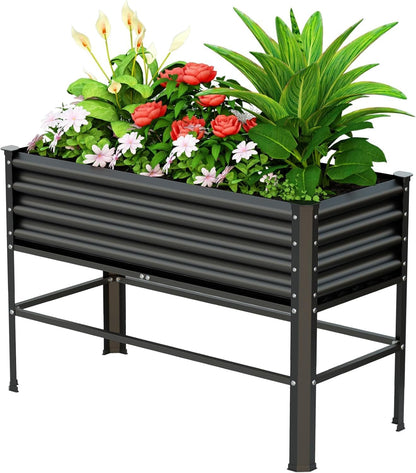Raised Garden Bed with Legs, 48×24×32in Large Metal Elevated Raised Planter Box,600lb Capacity with Drainage Holes for Vegetables Lawn Green Flowers, Fruits, Terrace