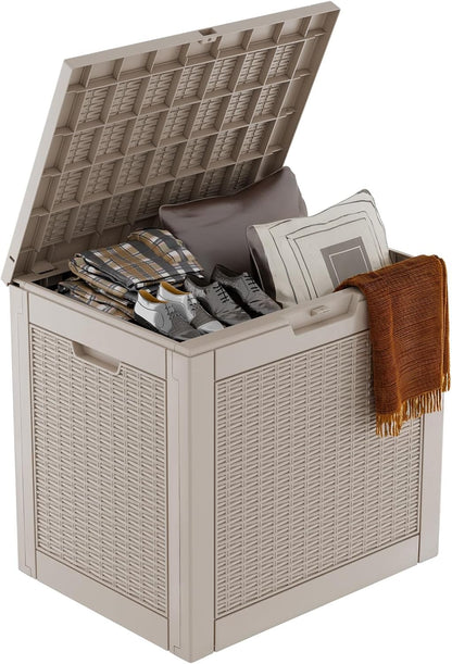31 Gallon Outdoor Storage Box – Waterproof Deck Box for Garden & Patio,Light Brown