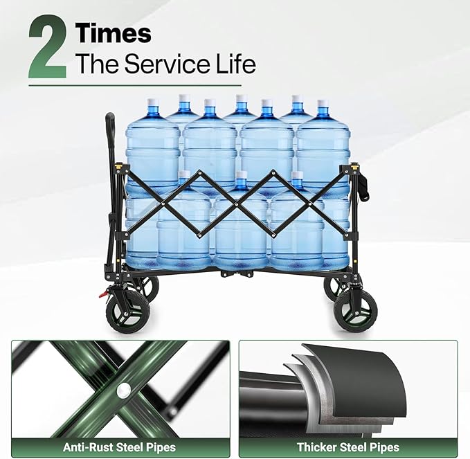 Overmont Ultra-Compact Collapsible Wagon Cart - 200L Portable Folding Wagon with All-Terrain Wheels Utility for Beach, Grocery Shopping, Camping, and Gardening – 330lbs Load Capacity Green