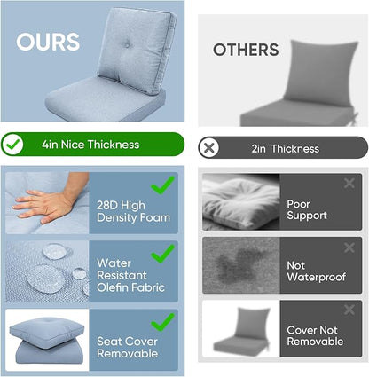 Outdoor Wicker Chair Cushions 2 Packs - Outside High Back Thick Water-Resistant Cushion 22x24 with Zipper Cover for Patio Glider Rocking Chairs Loveseat Couch – Baby Blue/Buckle