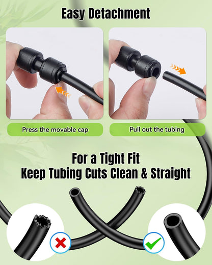 Pawfly 15 Pcs Quick Connect 1/4" Drip Irrigation Coupling Connectors for 1/4 Inch Irrigation Tubing, Anti-Leak Drip Irrigation Parts, Push-to-Fit 2-Way Coupling Fittings, Universal Straight Fittings