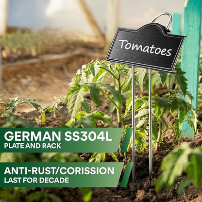 Stainless Steel 304 Plant Labels Weatherproof, Metal Garden Label Tall Markers 25 Pack for Outdoor Plants Vegetables Herb Seedlings Flowers with a Pen, Label Area 3.74'' x 1.39'' Height 10.75 Inch