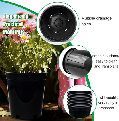 1.5 Gallon Plastic Nursery Pots, 7.5 Inch Round Plant Pots with Drainage Holes, 15 Pack Flower Pots for Outdoor Indoor Plants, Flowers, Gardening Gifts for Women, Black