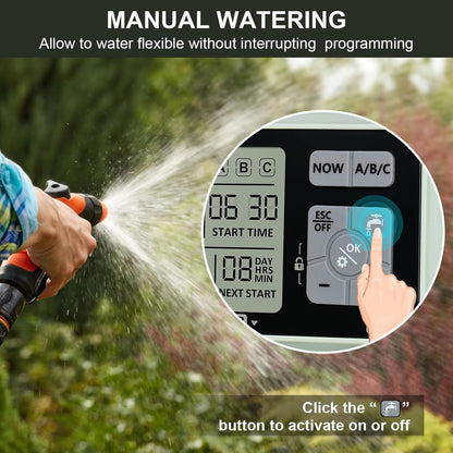 Watering Timer 3 Zone, Sprinkler Timer, Programmable Garden Outdoor Hose Faucet Timer with Rain Delay, Auto & Manual Watering System,Water Hose Irrigation Timers 3 Outlet for Garden