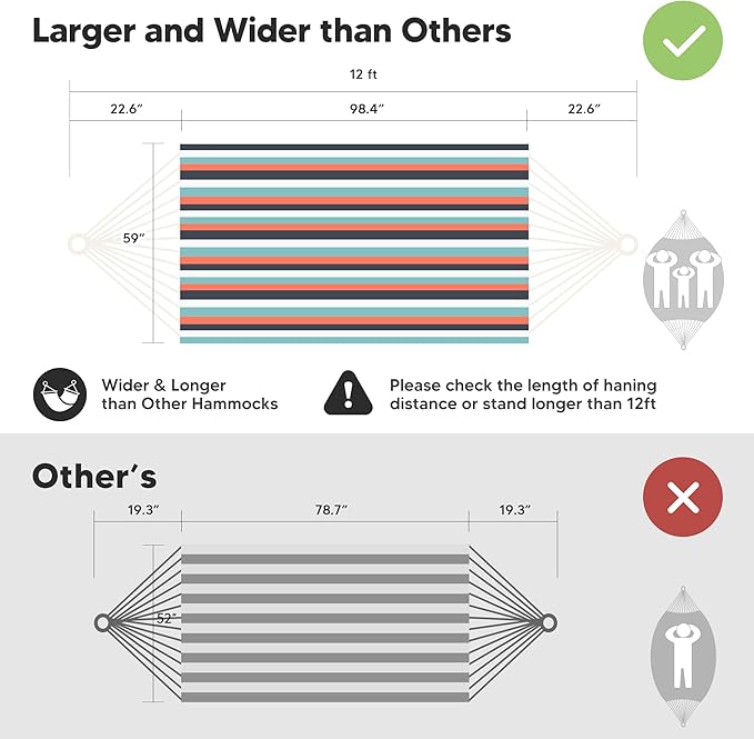 SUNCREAT Hammocks Outdoor Camping Double Hammock, Extra Large 2 Person Hammock for Camping, Green & Red