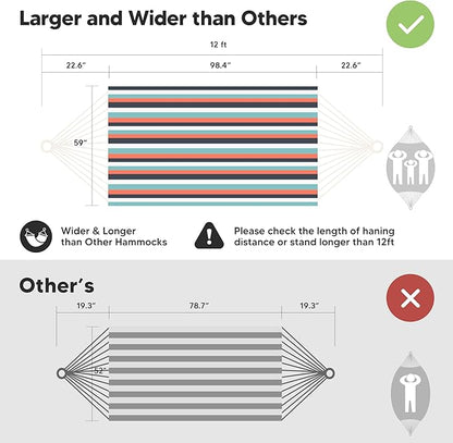 SUNCREAT Hammocks Outdoor Camping Double Hammock, Extra Large 2 Person Hammock for Camping, Green & Red