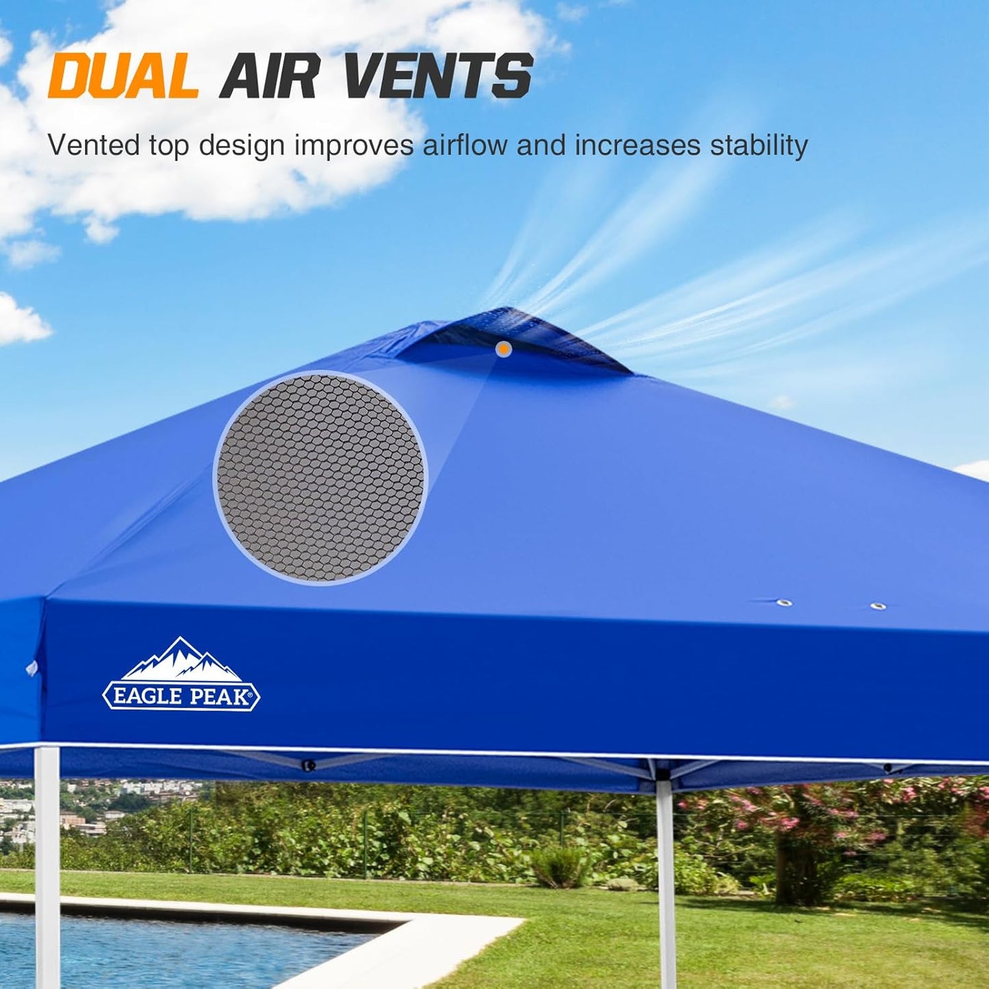EAGLE PEAK Pop Up Canopy Tent with Wheeled Carry Bag, 8 Stakes, 4 Ropes, 4 Weight Bags, Easy Set Up Tent Canopy, 10x10 ft, 100sqft of Shade, Blue