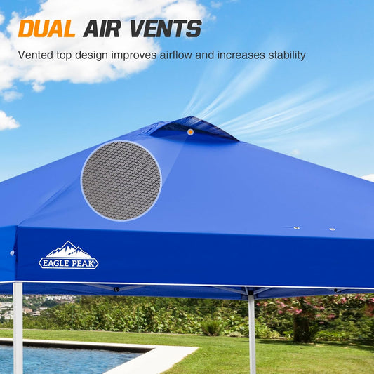 EAGLE PEAK Pop Up Canopy Tent with Wheeled Carry Bag, 8 Stakes, 4 Ropes, 4 Weight Bags, Easy Set Up Tent Canopy, 10x10 ft, 100sqft of Shade, Blue