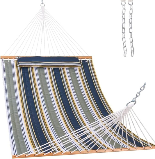 Lazy Daze Hammocks 12 FT Quilted Fabric Double Hammock with Spreader Bars and Detachable Pillow, 450lbs Weight Capacity