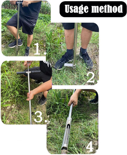 INTBUYING 40’’ Soil Sampler Probe Soil Test Probe with 8’’Sample Ejector and Foot Pedal T Rubber Handle Stainless Steel 1.5inch Dia for Soil Sampling Lawn Garden Farm