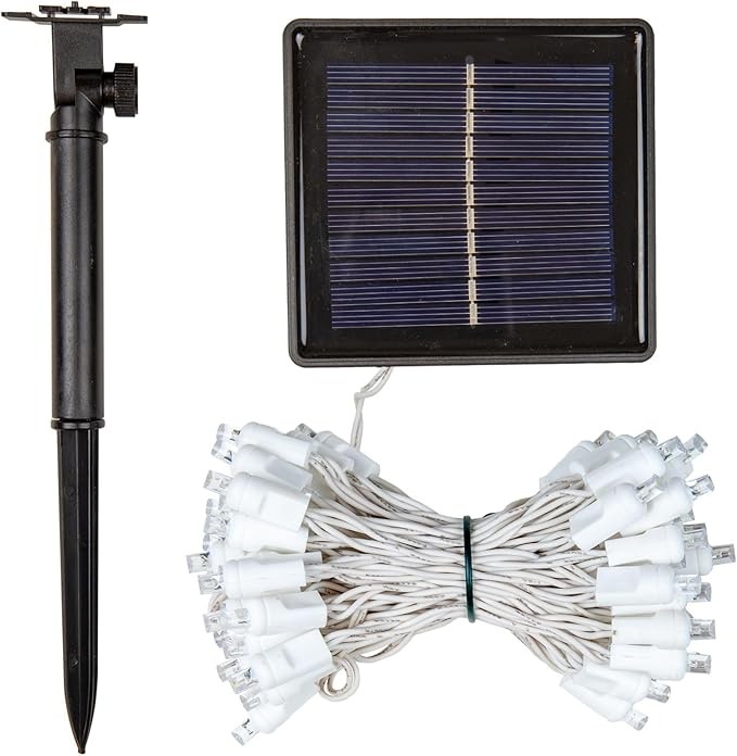 Novelty Lights 50 Light Solar Powered LED Outdoor Mini Light String, 12.5 Feet on White Wire, Pure White 5mm Bulbs, Automatic Dusk to Dawn Operation