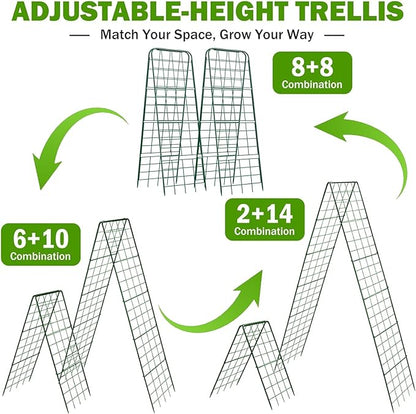 Heavy Duty 50"x17" Adjustable A-Frame Trellis for Climbing Plants – Rust-Proof Metal Garden Trellis with Dense Grid Design, Perfect for Raised Beds, Tomatoes, Cucumbers & Outdoor Vines (Green, 1 Pcs)