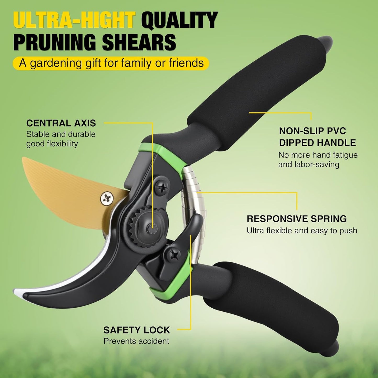 Yesker Pruning Shears for Gardening 8.5" Professional Bypass Garden Scissors Yard Clippers with Sharp SK5 Steel Blade Heavy Duty Hand Pruners for Branch Flower Plant Trimming Cutting Gardening Tools